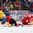 MOSCOW, RUSSIA - MAY 15: Switzerland's Reto Berra #20 stretches out in attempt to make the save against Sweden's Johan Sundstrom #28 while Yannick Weber #6 defends during preliminary round action at the 2016 IIHF Ice Hockey World Championship. (Photo by Andre Ringuette/HHOF-IIHF Images)

